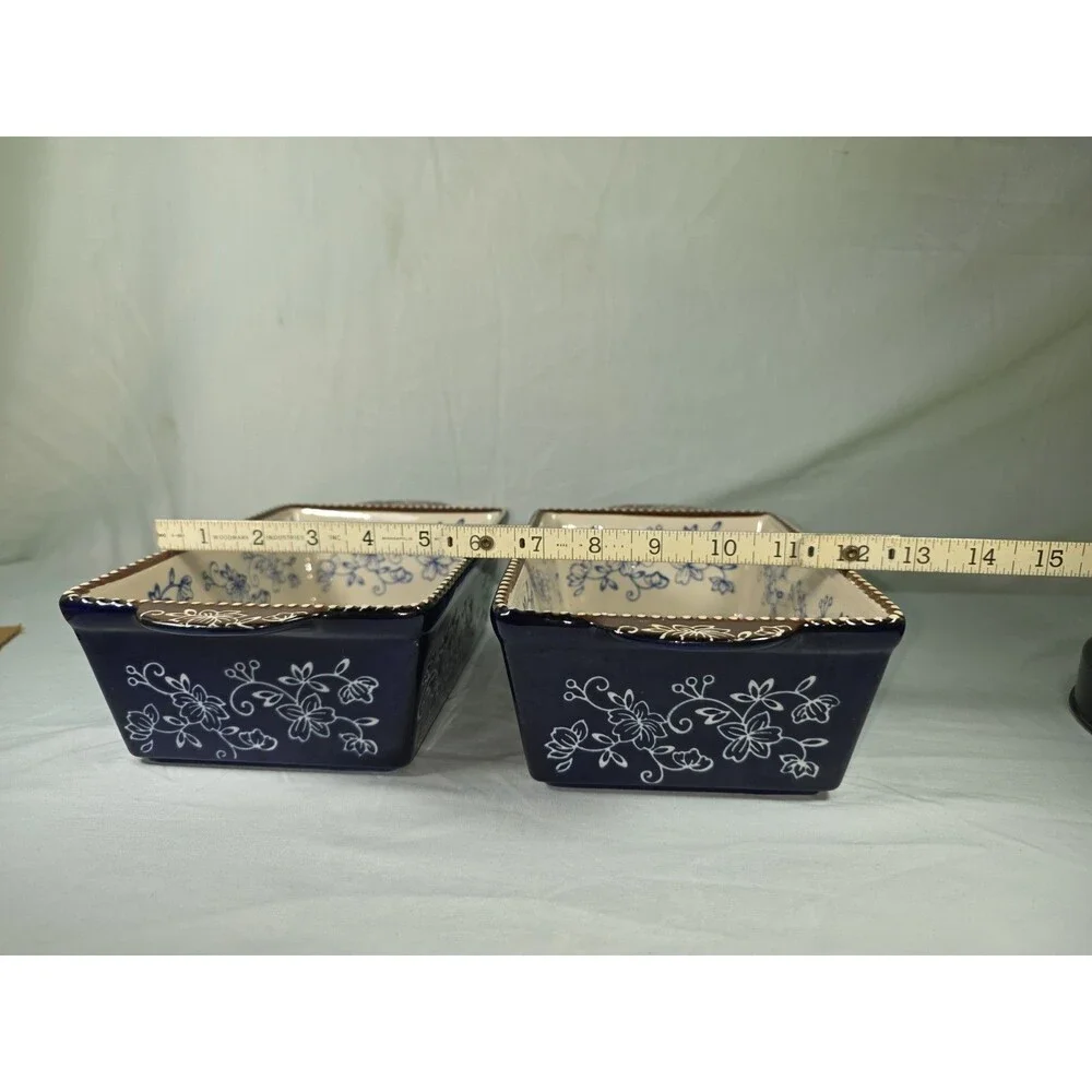 Temp-tations Floral Lace Cobalt Blue 1.5 QT Loaf Pan Set of 2 Retired Bakeware